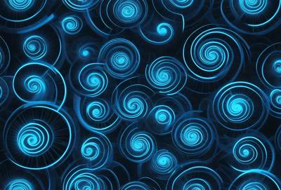 The primary subject of the image is a pattern of swirling blue circles. The setting is a blue background, which creates a visually striking contrast with the swirling circles. The visual style appears to be a combination of digital art and illustration, as the swirling circles are intricately detailed and the overall composition is well-organized. The dominant colors in the image are blue and white, giving the scene a calm and soothing atmosphere.