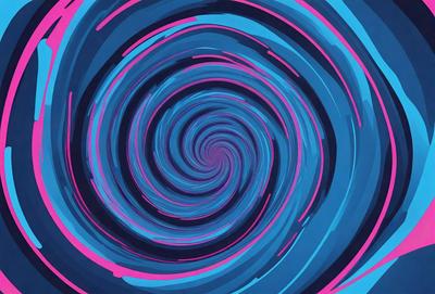 The primary subject of the image is a spiral pattern, which is the main object, scene, or focus of the image. The spiral pattern is set against a blue background, giving it a vibrant and lively appearance. The visual style of the image is digital art, as it is a computer-generated design. The dominant colors in the image are blue and pink, creating a sense of energy and movement.