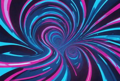 The primary subject of the image is a spiral or vortex, which is a blue and pink swirl. The setting is a dark background, which contrasts with the vibrant colors of the spiral. The visual style is a digital art or illustration, as the spiral appears to be a part of a larger design or pattern. The colors and mood of the image are energetic and dynamic, with the blue and pink hues creating a sense of movement and flow.