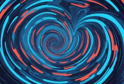 The primary subject of the image is a spiral pattern, which is a blue and red swirl. The setting is a black background, and the visual style appears to be a digital art or illustration. The dominant colors in the image are blue and red, creating a vibrant and dynamic atmosphere.