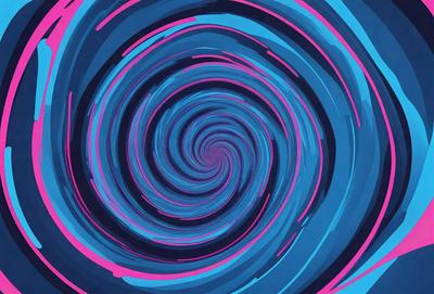 The primary subject of the image is a spiral pattern, which is the main object, scene, or focus of the image. The spiral pattern is set against a blue background, giving it a vibrant and lively appearance. The visual style of the image is digital art, as it is a computer-generated design. The dominant colors in the image are blue and pink, creating a sense of energy and movement.