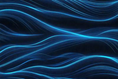 The primary subject of the image is a blue wave pattern, which is the main object, scene, or focus of the image. The setting or background is a dark blue surface, which adds to the overall atmosphere. The visual style of the image is digital art, as it appears to be a digital representation of a wave pattern. The dominant colors in the image are blue, which creates a calm and serene mood.
