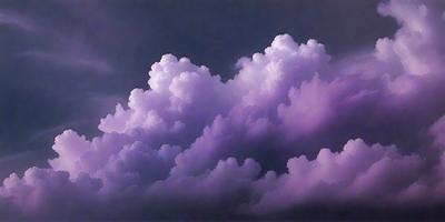 The primary subject of the image is a purple cloud with white clouds in the sky. The setting is a dark, cloudy sky, and the visual style appears to be a photo. The dominant colors are purple and white, creating a moody and dramatic atmosphere.