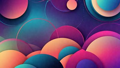 The primary subject of the image is a colorful, abstract artwork featuring a variety of shapes and colors. The setting is a dark background, which contrasts with the vibrant colors of the artwork. The visual style is a combination of digital art and illustration, creating a unique and eye-catching design. The dominant colors in the artwork are pink, blue, and orange, giving the piece a lively and energetic atmosphere.