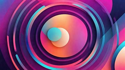 The primary subject of the image is a colorful, abstract artwork featuring a large, round, pink and blue circle with a smaller, white circle inside it. The setting is a vibrant, colorful background that complements the artwork. The visual style is a combination of digital art and illustration, creating a unique and eye-catching design. The dominant colors are pink, blue, and white, giving the artwork a lively and cheerful atmosphere.