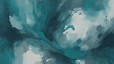 The primary subject of the image is a blue and white painting of a tree branch. The setting is a blue background, and the visual style appears to be a digital art or illustration. The dominant colors are blue and white, creating a calm and serene atmosphere.