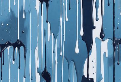 The primary subject of the image is a blue background with white drips of paint on it. The setting appears to be a painting or artwork, possibly a digital art piece. The visual style is a mix of digital art and traditional painting techniques. The dominant colors are blue and white, creating a calm and serene atmosphere.
