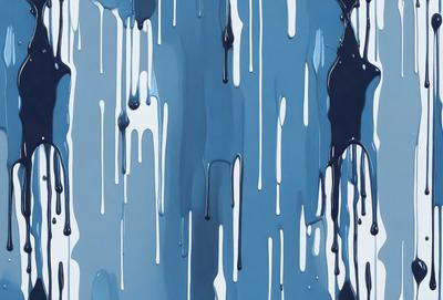 The primary subject of the image is a blue background with dripping paint, creating a visually striking scene. The setting appears to be a painting or artwork, with the dripping paint giving it a unique and artistic appearance. The visual style is likely a combination of digital art and illustration, as the dripping paint is a common element in both mediums. The colors and mood of the image are predominantly blue, creating a calm and serene atmosphere.