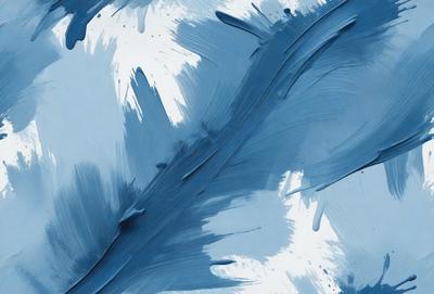 The primary subject of the image is a painting or drawing of a blue background with a white and blue swirl pattern. The setting is a white surface, and the visual style appears to be a combination of digital art and illustration. The dominant colors are blue and white, creating a calm and soothing atmosphere.