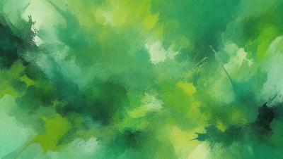 The primary subject of the image is a close-up of a green leaf. The setting is a green background, which adds to the natural and vibrant atmosphere of the scene. The visual style is a painting, with the leaf being the main focus of the artwork. The colors and mood are predominantly green, creating a sense of freshness and tranquility.