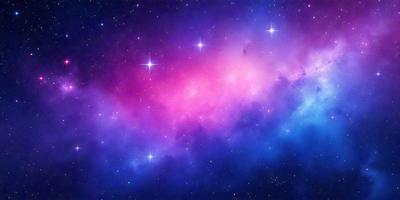 The primary subject of the image is a vibrant, colorful, and detailed space scene. The setting is a celestial background, featuring a purple and blue sky with stars scattered throughout. The visual style is a combination of photo and digital art, creating a realistic yet artistic representation of the space. The colors and mood of the image are predominantly purple and blue, giving it a serene and calming atmosphere.