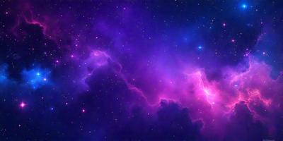 The primary subject of the image is a purple and blue nebula, which is a cloud of gas and dust in space. The setting is a dark, star-filled sky, with the nebula being the main focus of the image. The visual style is a combination of a photo and digital art, creating a unique and captivating representation of the nebula. The dominant colors in the image are purple and blue, giving the scene a serene and celestial atmosphere.