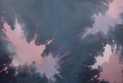 The primary subject of the image is a painting or drawing of a blue sky with white clouds. The setting is a canvas or a piece of paper, and the visual style appears to be a combination of digital art and traditional painting techniques. The colors and mood of the image are predominantly blue and white, creating a serene and calming atmosphere.