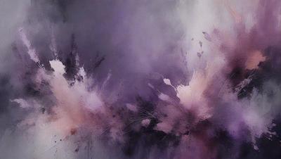 The primary subject of the image is a purple and pink painting with a flowery design. The setting is a canvas, and the visual style is a painting. The dominant colors in the painting are purple and pink, creating a warm and inviting atmosphere.