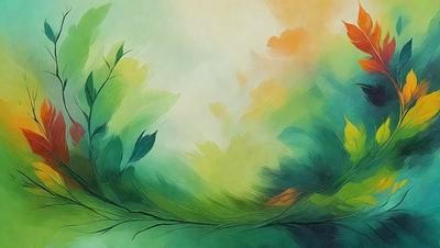 The primary subject of the image is a leafy green tree with a vibrant yellow background. The tree is depicted in a painting style, giving it a lush and colorful appearance. The setting is a forest, with the tree being the main focus of the scene. The visual style is a mix of digital art and traditional painting, creating a unique and captivating image. The colors and mood of the image are predominantly green and yellow, evoking a sense of freshness and warmth.