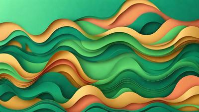The primary subject of the image is a green and yellow paper cutout of a mountain. The setting is a green background, and the visual style is a combination of digital art and illustration. The dominant colors are green and yellow, creating a lively and vibrant atmosphere.