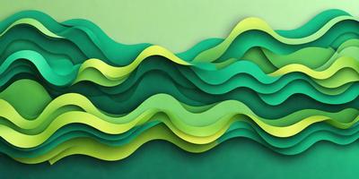 The primary subject of the image is a green wave, which is a large, curved, and wavy structure. The setting is a green background, which complements the green wave. The visual style of the image is a combination of digital art and illustration, creating a unique and eye-catching design. The dominant colors in the image are green, which is prevalent in the wave and the background, and there are also some shades of blue and yellow present in the wave. The overall atmosphere of the image is dynamic and