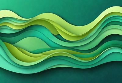 The primary subject of the image is a green and blue wave-like pattern. The setting is a dark green background, which creates a contrast with the vibrant colors of the wave pattern. The visual style appears to be a digital art or illustration, as the wave pattern is intricately designed and detailed. The dominant colors are green and blue, creating a calming and soothing atmosphere.