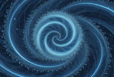 The primary subject of the image is a blue spiral, which appears to be a swirling pattern or a galaxy-like structure. The setting is a dark, starry background, which adds to the overall mood of the image. The visual style is a combination of digital art and illustration, creating a unique and captivating representation of the spiral. The colors and mood of the image are predominantly blue, with a sense of depth and intrigue.