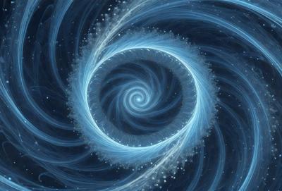 The primary subject of the image is a spiral, which is the main object, scene, or focus of the image. The spiral is set against a blue background, giving it a vibrant and lively appearance. The visual style of the image is digital art, as it is a computer-generated representation of the spiral. The dominant colors in the image are blue and white, creating a sense of depth and movement.