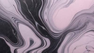 The primary subject of the image is a black and white marble pattern. The setting is a pink background, which contrasts with the marble pattern. The visual style is a combination of a photo and digital art, creating a unique and intricate design. The colors and mood of the image are predominantly black and white, with a touch of pink, giving it a classic and elegant appearance.