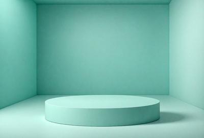 The primary subject of the image is a white, round, flat surface, which appears to be a table or a circular object. The setting is a white room with a blue wall, creating a clean and minimalist atmosphere. The visual style is a photo, capturing the details of the round surface and its surroundings. The colors and mood of the image are predominantly white and blue, giving it a calm and serene appearance.