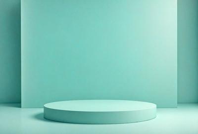 The primary subject of the image is a large, round, white object placed on a blue surface. The setting appears to be a room with a blue wall, and the visual style is a photo. The colors and mood of the image are predominantly blue and calm, creating a serene atmosphere.