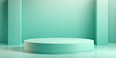 The primary subject of the image is a white, round, flat surface, which is placed on a bright blue wall. The setting appears to be a room with a clean and minimalist design. The visual style of the image is a photo, capturing the white surface and the blue wall in a clear and vivid manner. The colors and mood of the image are predominantly blue and white, creating a calm and serene atmosphere.