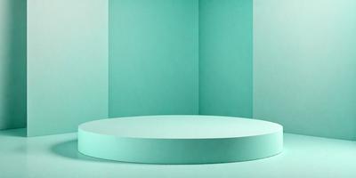 The primary subject of the image is a large, round, light blue table. The table is positioned in front of a teal wall, creating a striking contrast between the blue table and the teal wall. The visual style of the image is a photo, capturing the vibrant colors and unique design of the table. The colors and mood of the image are predominantly blue and calming, with the teal wall adding a touch of warmth to the scene.