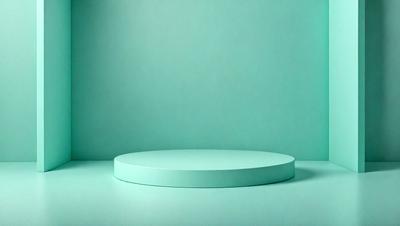 The primary subject of the image is a white, round, flat object placed on a light blue surface. The setting appears to be a room with a wall painted in a light blue color. The visual style of the image is a photo, and the colors and mood convey a sense of calmness and tranquility.