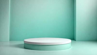 The primary subject of the image is a white, round, flat surface, which appears to be a table or a white circle. The setting is a blue wall, which serves as the background. The visual style of the image is a photo, capturing the white table or circle against the blue wall. The colors and mood of the image are predominantly blue and calm, creating a serene and peaceful atmosphere.