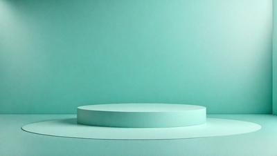 The primary subject of the image is a large, round, light blue table. The table is placed on a white surface, which serves as the background. The visual style of the image is a photo, capturing the table and its surroundings in detail. The colors and mood of the image are predominantly blue, creating a calm and serene atmosphere.