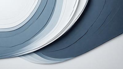 The primary subject of the image is a large stack of blue and white paper. The paper is arranged in a spiral pattern, creating a visually appealing and artistic display. The setting is a white background, which provides a clean and uncluttered environment for the paper stack. The visual style of the image is a combination of photo and digital art, as the paper appears to be digitally manipulated to create the spiral pattern. The dominant colors in the image are blue and white, giving the scene a calm and organized atmosphere