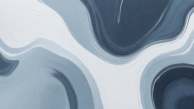 The primary subject of the image is a large, abstract painting featuring a blue and white color scheme. The painting is displayed on a white wall, creating a striking contrast between the artwork and the background. The visual style of the painting appears to be a combination of digital art and illustration, giving it a unique and modern appearance. The dominant colors in the painting are blue and white, which contribute to a calm and serene atmosphere.