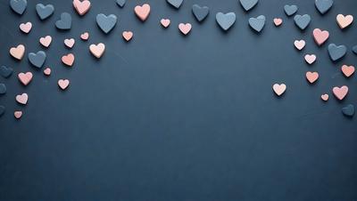 The primary subject of the image is a collection of hearts, which are arranged in various shapes and sizes. The hearts are attached to a blue wall, creating a visually appealing display. The setting is indoors, with the wall serving as the background. The visual style of the image is a combination of digital art and illustration, as the hearts are carefully placed and arranged to create a cohesive pattern. The dominant colors in the image are blue and pink, which contribute to a warm and inviting atmosphere.