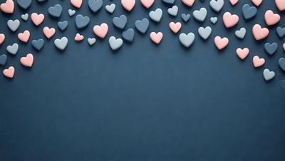 The primary subject of the image is a collection of hearts, which are arranged in a pattern on a blue background. The hearts come in various colors, including pink, blue, and white. The visual style of the image is a combination of digital art and illustration, creating a unique and eye-catching design. The overall atmosphere of the image is cheerful and uplifting, with the hearts symbolizing love and affection.