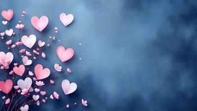 The primary subject of the image is a group of pink hearts floating in the air. The hearts are scattered throughout the scene, with some closer to the foreground and others further away. The setting is a dark, cloudy sky, which adds a dramatic and moody atmosphere to the scene. The visual style of the image is a combination of digital art and illustration, creating a unique and artistic representation of the hearts. The dominant colors in the image are pink, which gives the scene a warm and romantic feel.