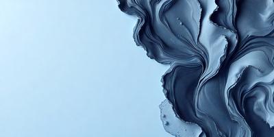 The primary subject of the image is a blue and white painting or drawing of a wave. The setting is a blue background, which complements the colors of the artwork. The visual style appears to be a combination of digital art and illustration, creating a unique and captivating piece. The dominant colors are blue and white, giving the artwork a calming and serene atmosphere.