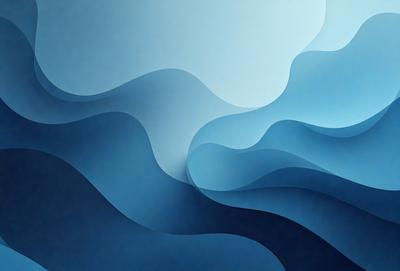 The primary subject of the image is a large, blue wave. The setting is a blue sky, and the visual style is a digital art or illustration. The dominant colors are blue and white, creating a calm and serene atmosphere.