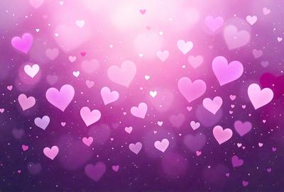 The primary subject of the image is a large number of hearts, which are scattered throughout the scene. The hearts are pink and are arranged in various shapes and sizes. The setting is a purple background, which adds to the overall mood of the image. The visual style of the image is a combination of photo and digital art, creating a unique and eye-catching pattern. The dominant colors are pink, and the overall atmosphere is one of love and affection.
