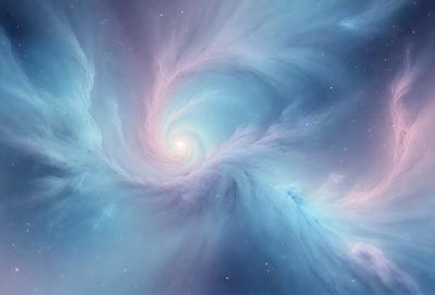 The primary subject of the image is a spiral galaxy, which is a swirling mass of stars and gas. The galaxy is surrounded by a blue and purple background, giving it a vibrant and colorful appearance. The visual style of the image is a combination of digital art and illustration, creating a unique and captivating representation of the spiral galaxy. The colors and mood of the image are predominantly blue and purple, which are associated with calmness, tranquility, and the