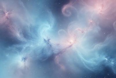 The primary subject of the image is a blue and purple nebula, which is a swirling mass of gas and dust in space. The setting is a dark, star-filled sky, with the nebula as the main focus. The visual style is a combination of a photo and digital art, creating a unique and captivating image. The dominant colors are blue and purple, giving the scene a serene and celestial atmosphere.