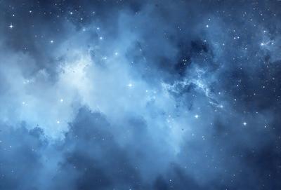 The primary subject of the image is a beautiful blue sky filled with stars. The setting is a night sky, and the visual style is a photo. The colors and mood of the image are predominantly blue, creating a serene and peaceful atmosphere.