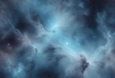 The primary subject of the image is a beautiful, blue, and purple nebula. The setting is a dark, starry sky, with the nebula being the main focus of the image. The visual style is a combination of a photo and digital art, creating a stunning and captivating representation of the celestial scene. The colors and mood of the image are predominantly blue and purple, with a sense of wonder and awe, as the viewer is drawn into the depths of the ne