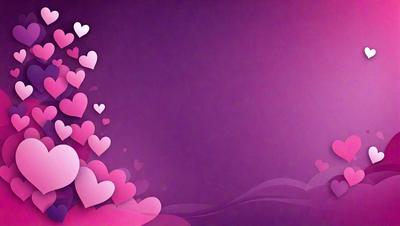 The primary subject of the image is a purple background with a heart pattern. The setting is a blank canvas, and the visual style is digital art. The dominant colors are purple and pink, creating a warm and inviting atmosphere.