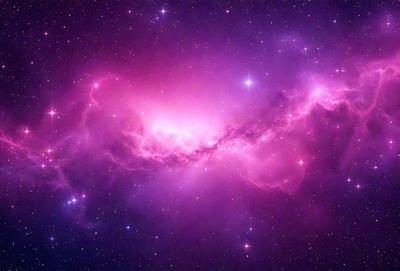 The primary subject of the image is a purple nebula, which is a cloud of gas and dust in space. The setting is a dark, starry sky, with the nebula being the main focus of the image. The visual style is a combination of a photo and digital art, creating a unique and captivating representation of the nebula. The colors and mood of the image are predominantly purple, giving it a serene and celestial atmosphere.
