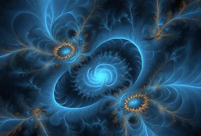 The primary subject of the image is a blue spiral design, which is the main focus of the image. The setting is a blue background, and the visual style appears to be a digital art or illustration. The dominant colors in the image are blue and purple, creating a calm and serene atmosphere.