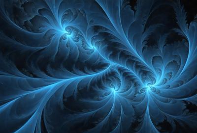 The primary subject of the image is a blue and white swirling pattern, which appears to be a digital art or illustration. The setting is a dark background, which contrasts with the swirling pattern. The visual style is a combination of digital art and illustration, creating a unique and captivating image. The dominant colors are blue and white, giving the image a calming and serene atmosphere.