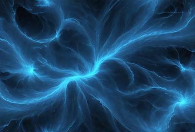 The primary subject of the image is a blue, swirling, and flowing pattern. The setting is a dark background, which contrasts with the vibrant blue colors of the swirling pattern. The visual style appears to be a digital art or illustration, as the swirling pattern is intricately detailed and the colors are rich and vivid. The overall atmosphere of the image is one of energy and movement, as the swirling pattern seems to be in constant motion.