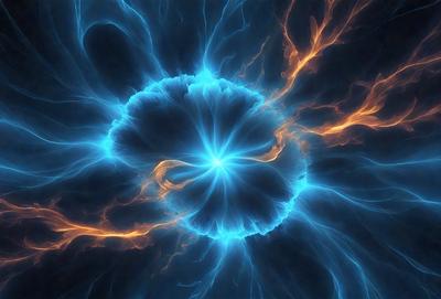 The primary subject of the image is a blue and orange neon light, which appears to be a part of a larger, more complex pattern. The setting is a dark background, which contrasts with the bright colors of the neon light. The visual style of the image is a combination of digital art and illustration, creating a unique and eye-catching design. The dominant colors in the image are blue and orange, which evoke a sense of energy and excitement.